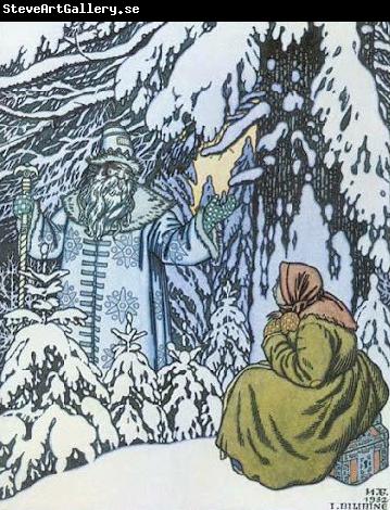 Ivan Bilibin Father Frost and the step-daughter, illustration by Ivan Bilibin from Russian fairy tale Morozko, 1932